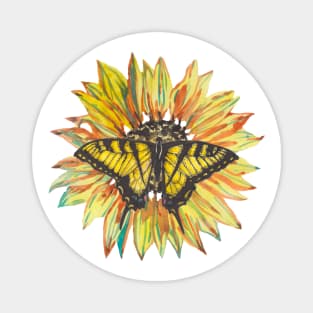 Watercolor sunflower and a butterfly Magnet